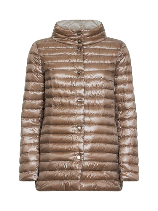 Piumino A-shape reversibile in Nylon Ultralight tortora e chantilly<BR/>