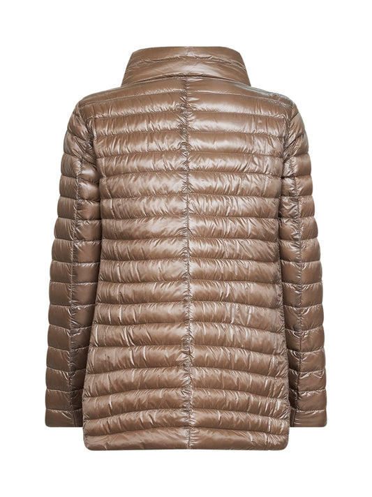 Piumino A-shape reversibile in Nylon Ultralight tortora e chantilly<BR/>