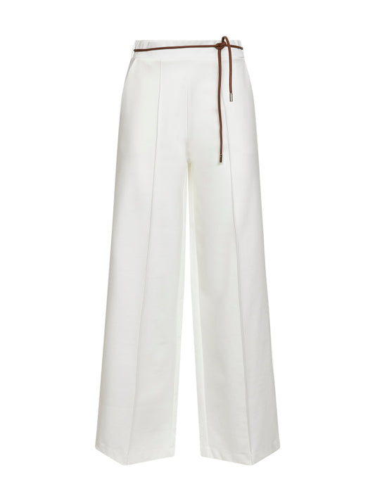 Natural Rome stitch cotton blend jersey wide-leg trousers