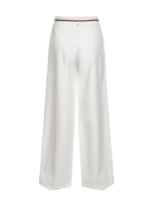 Natural Rome stitch cotton blend jersey wide-leg trousers