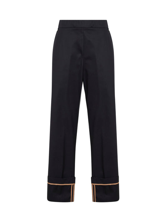 Blue cotton gabardine trousers with turn-up hems