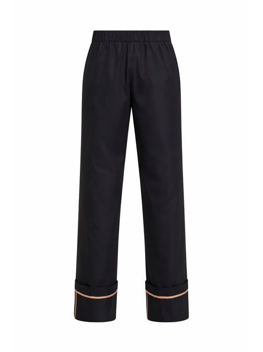 Blue cotton gabardine trousers with turn-up hems