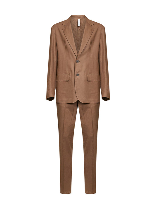 Taupe linen and viscose Galatina single-breasted suit