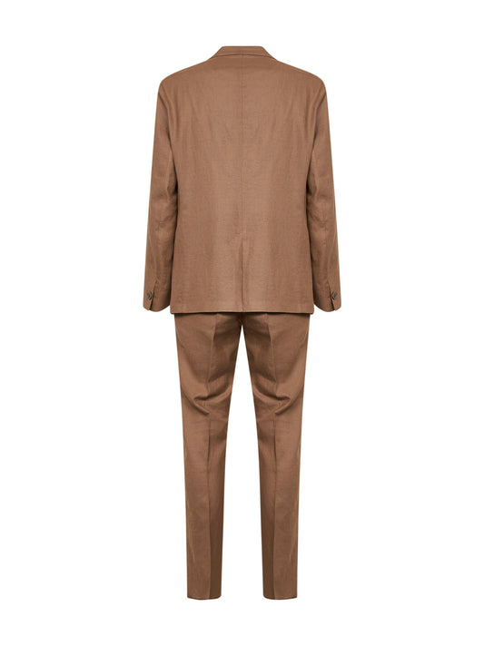 Taupe linen and viscose Galatina single-breasted suit