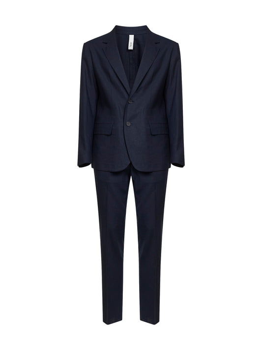 Navy blue linen and viscose Galatina single-breasted suit