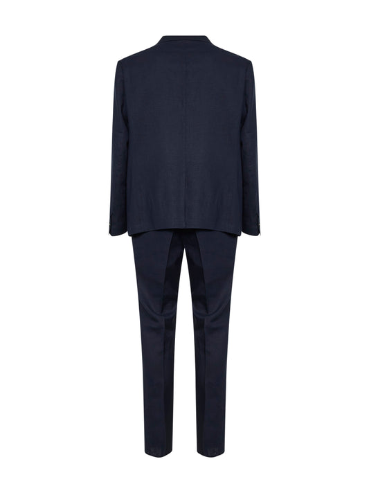 Navy blue linen and viscose Galatina single-breasted suit