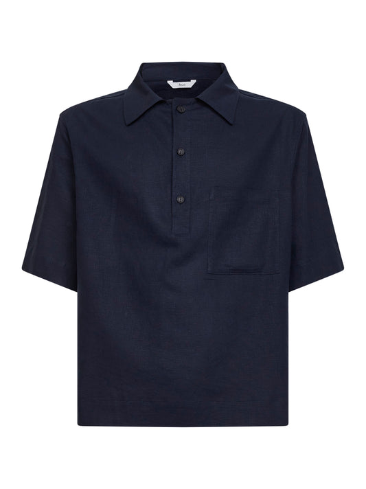 Polo Montursi in lino e viscosa blu navy