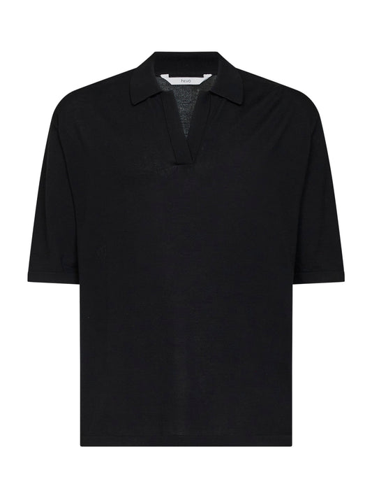 Black cotton knit Taranto oversized polo shirt