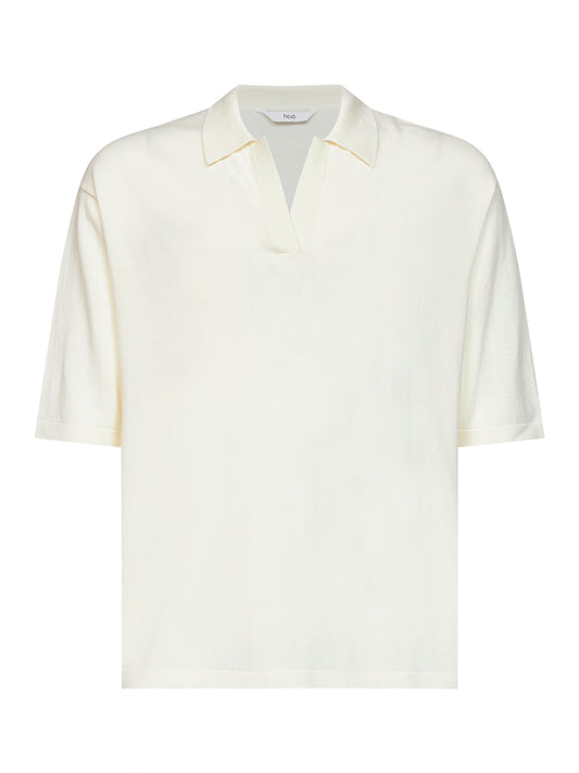 White cotton knit Taranto oversized polo shirt