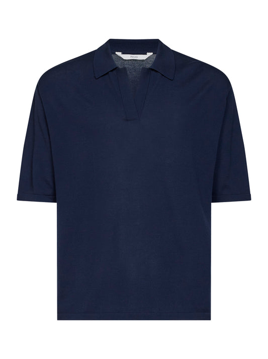 Blue cotton knit Taranto oversized polo shirt
