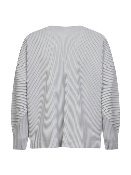 Light grey pleated fabric cardigan<BR/>