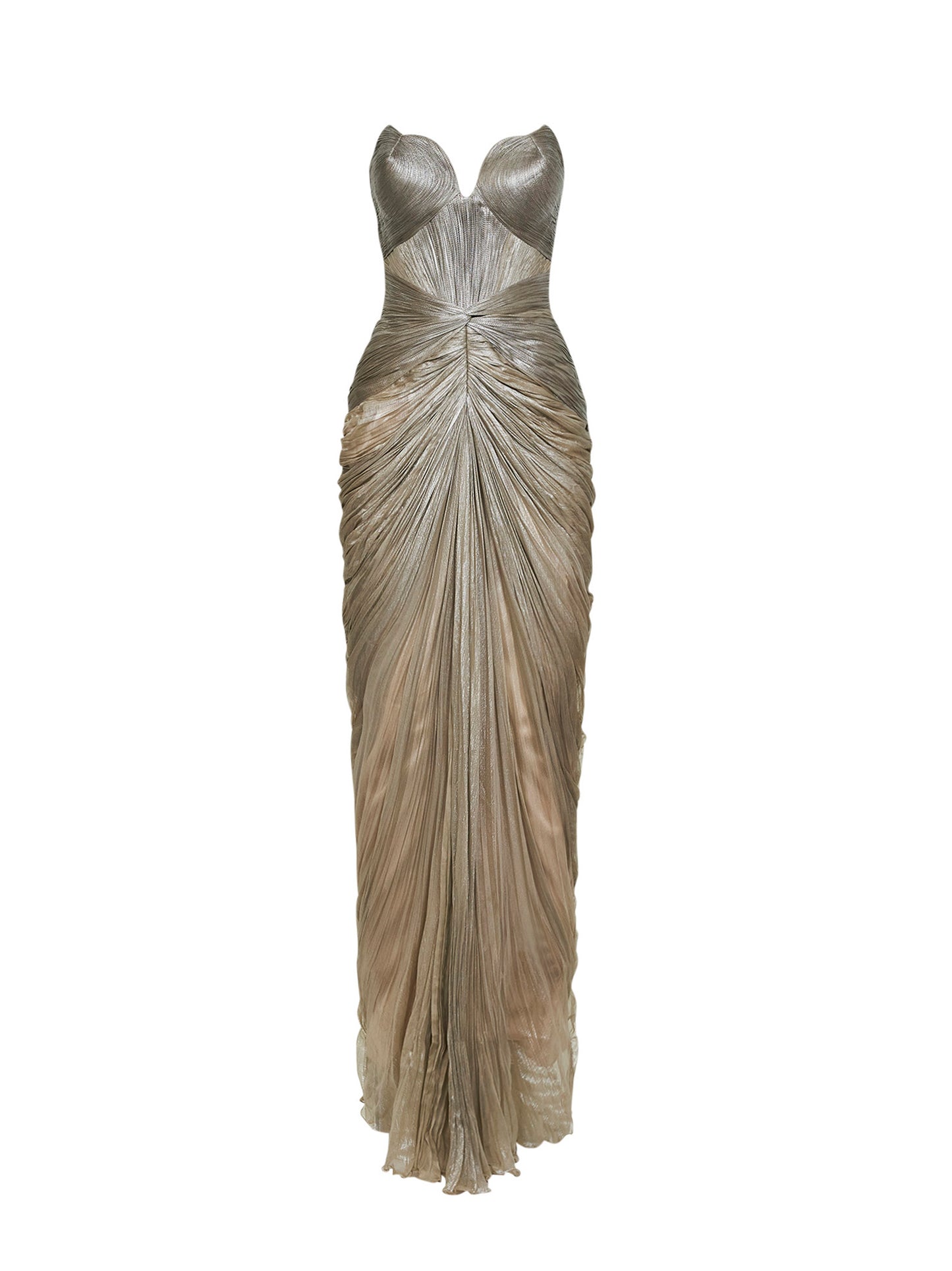 Beige silk metallic tulle Cleopatra column long dress