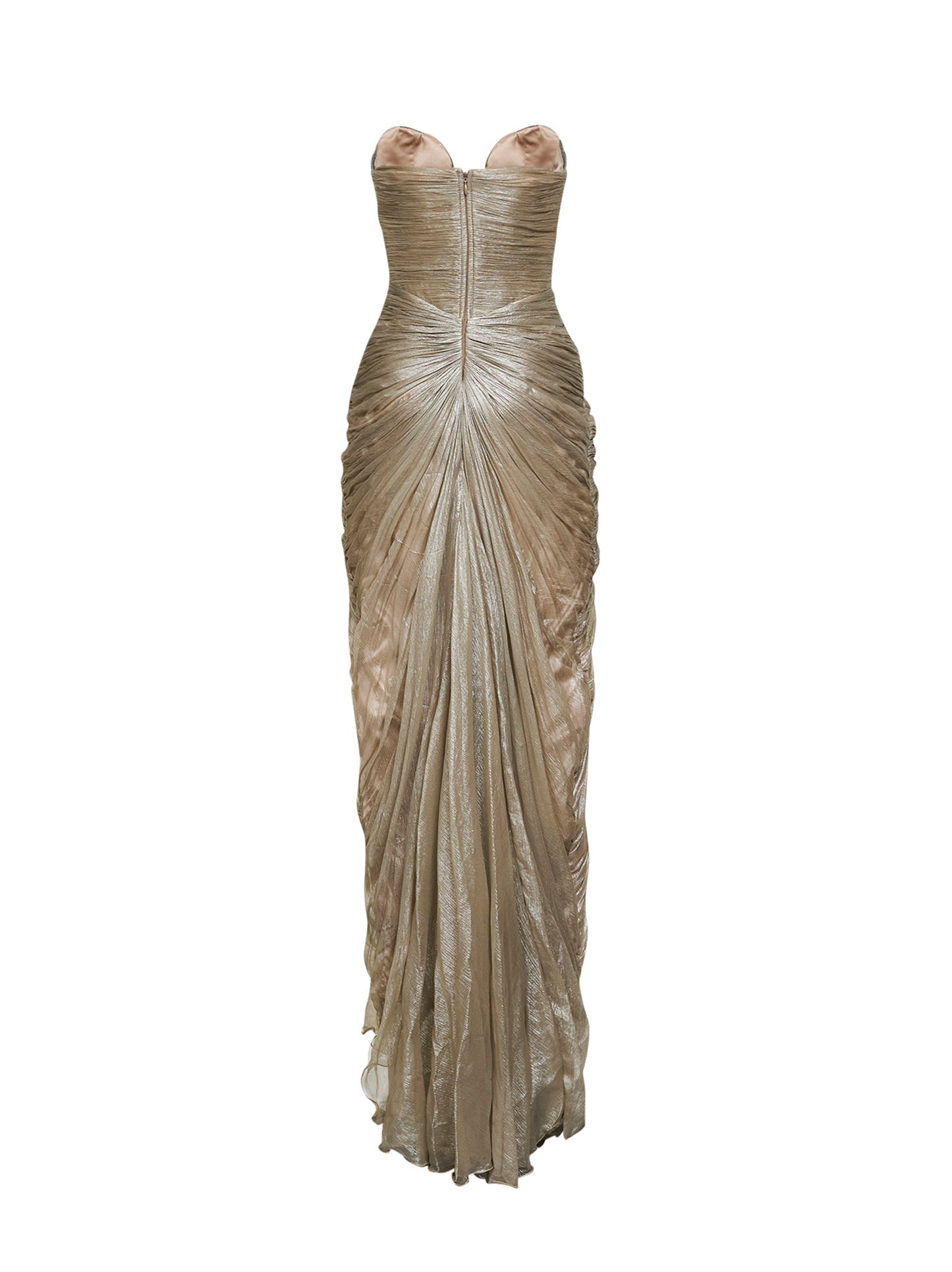 Beige silk metallic tulle Cleopatra column long dress
