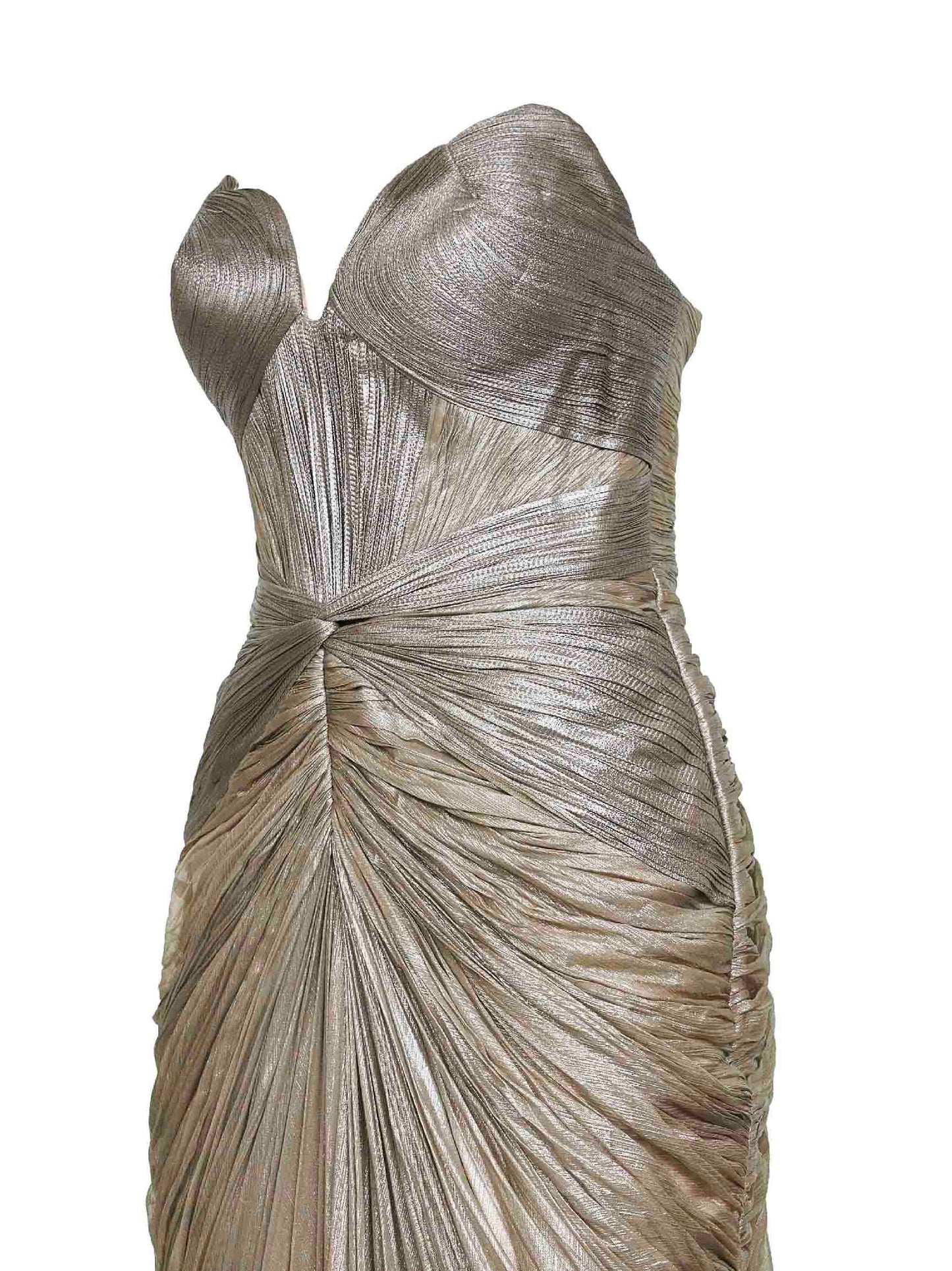 Beige silk metallic tulle Cleopatra column long dress