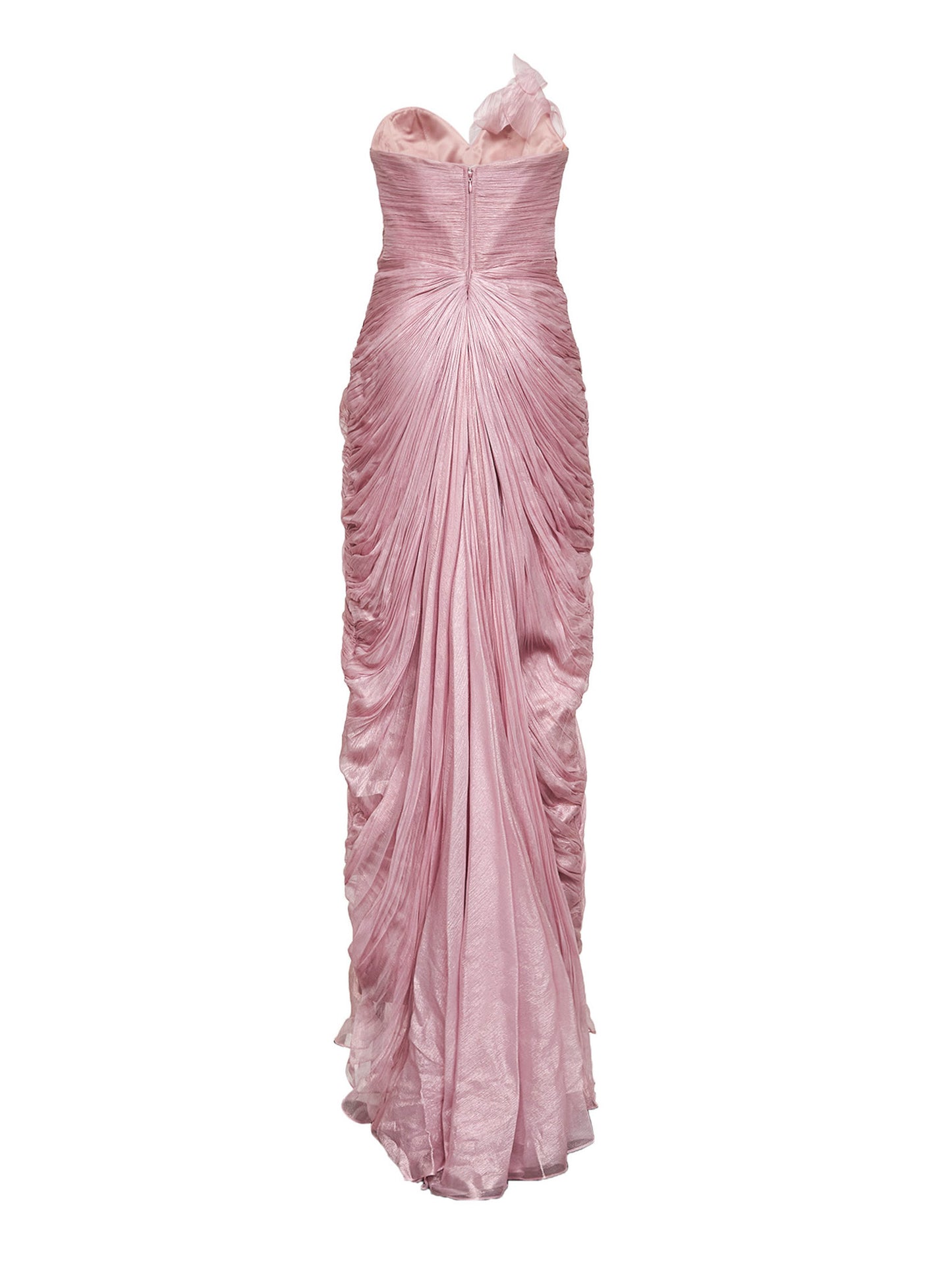 Pink silk metallic tulle Suriel long column dress