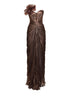 Brown silk metallic tulle Suriel long column dress