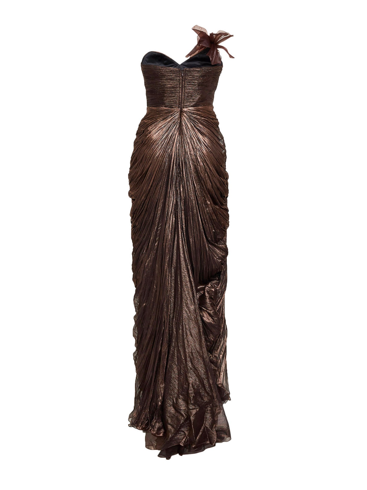 Brown silk metallic tulle Suriel long column dress