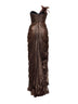 Brown silk metallic tulle Suriel long column dress
