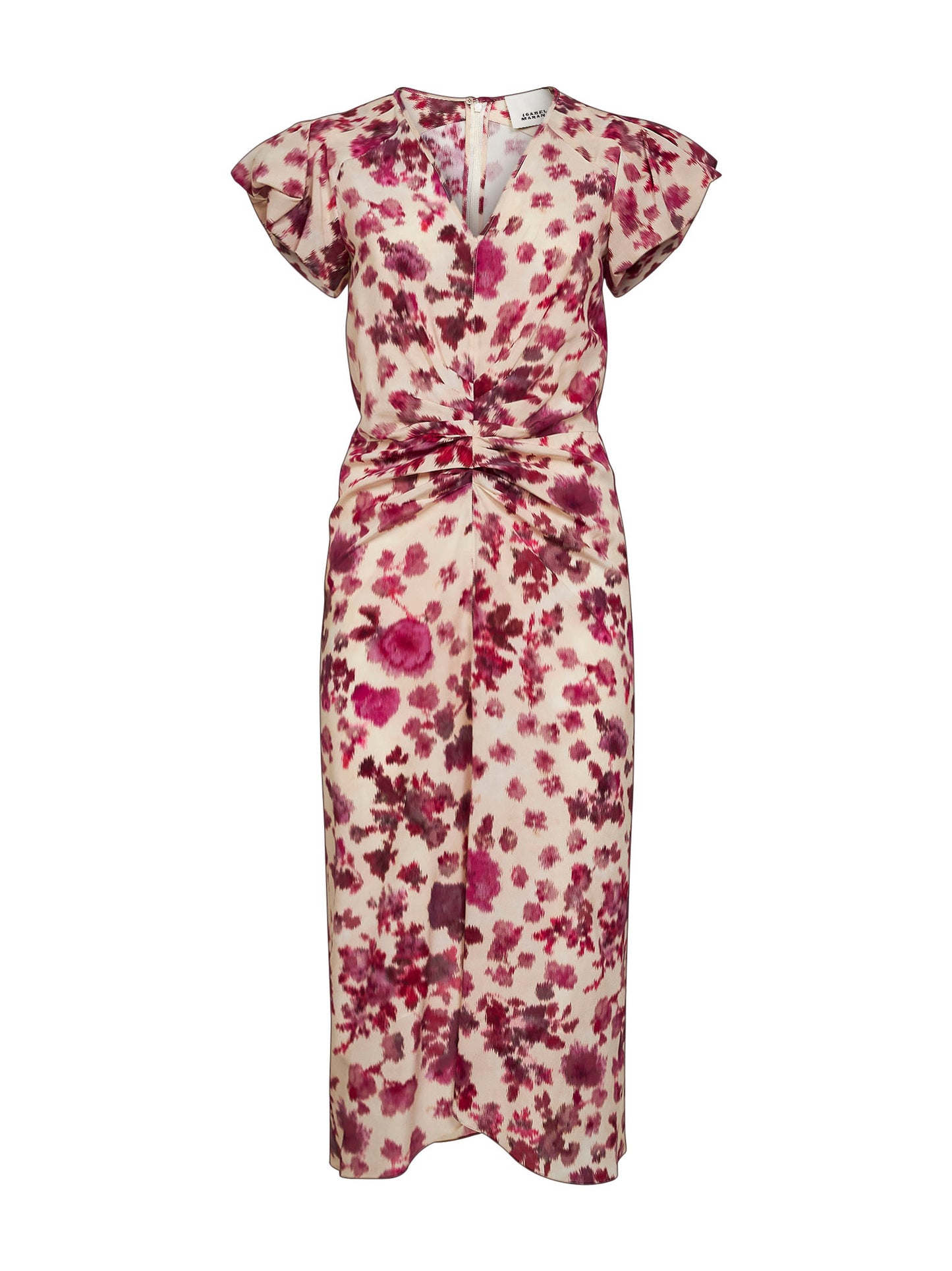 Pink printed stretch silk Terenae midi dress