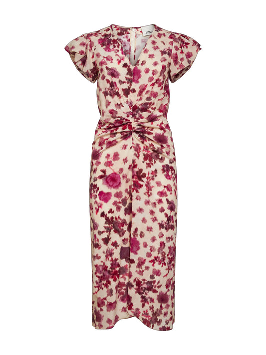Pink printed stretch silk Terenae midi dress