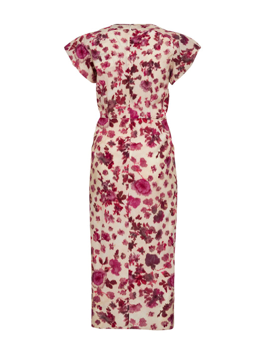 Pink printed stretch silk Terenae midi dress