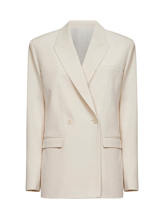 Ecru fluid crepe Calie double-breasted blazer