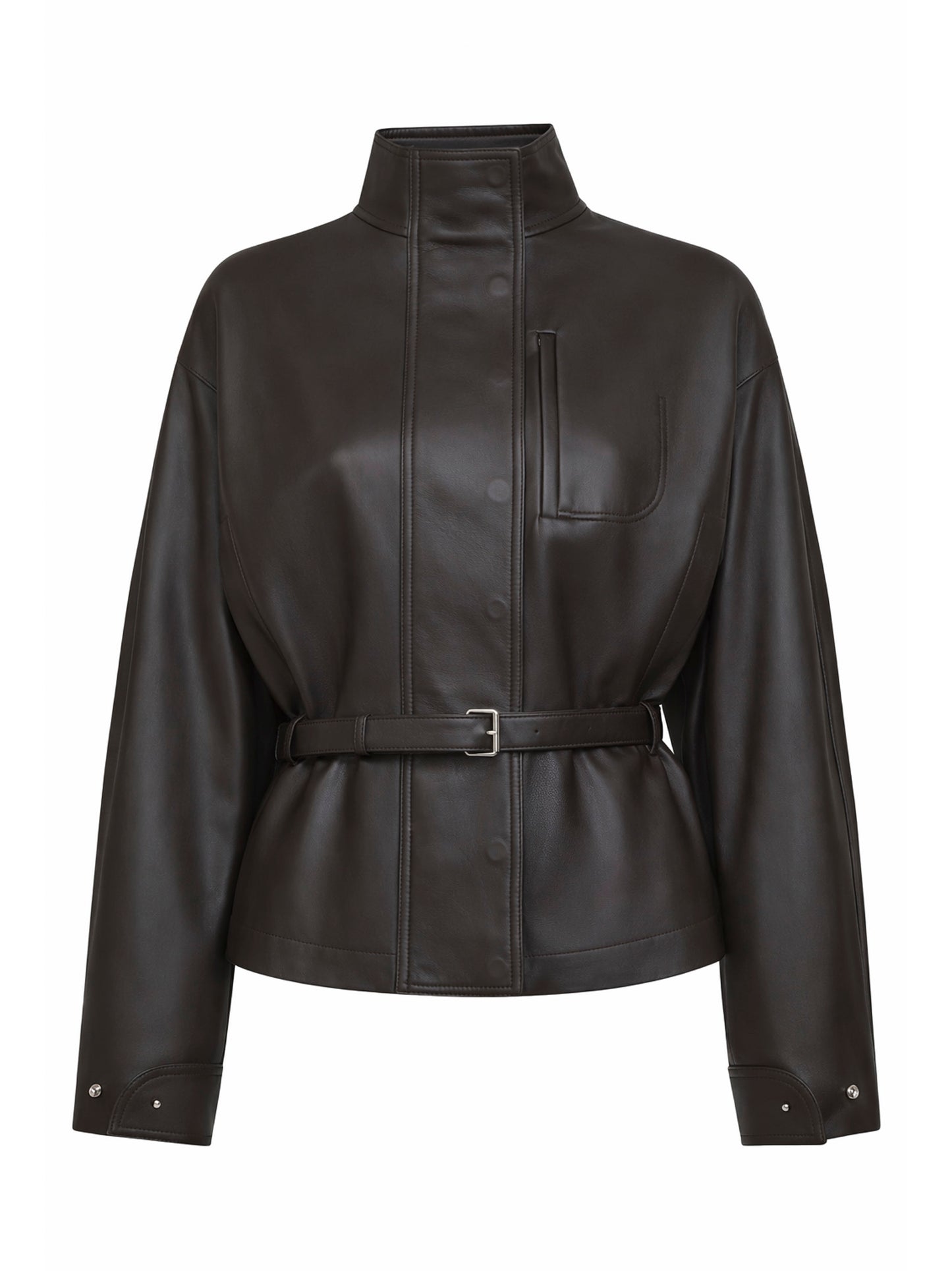 Dark brown smooth leather The Ciro belted jacket