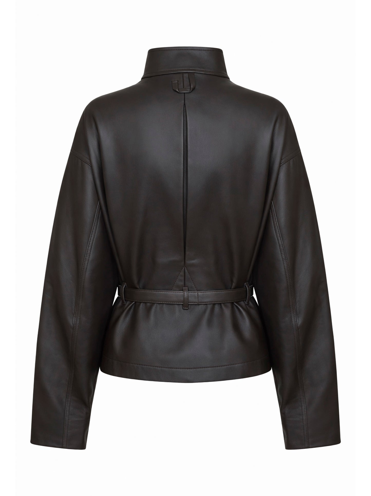 Dark brown smooth leather The Ciro belted jacket