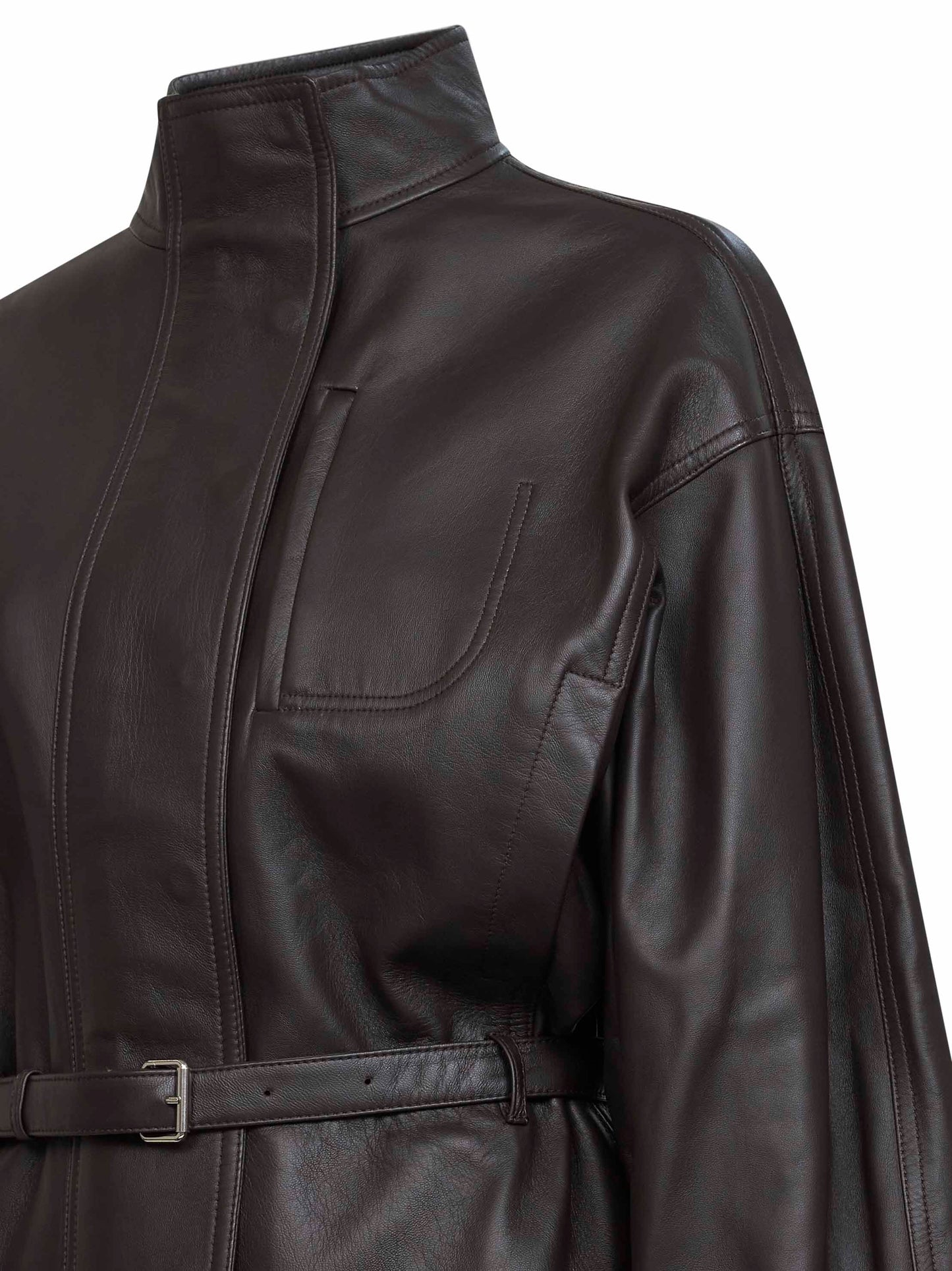 Dark brown smooth leather The Ciro belted jacket