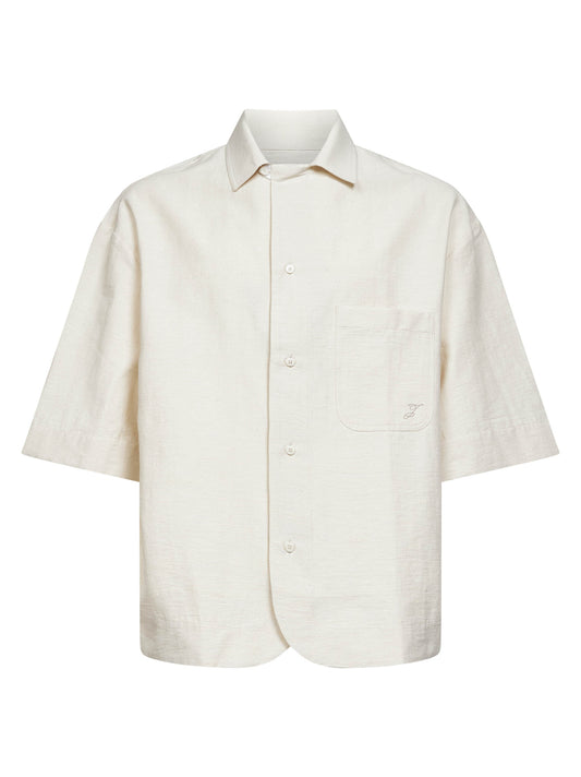 Camicia Paysan in tela di misto cotone bianco sporco