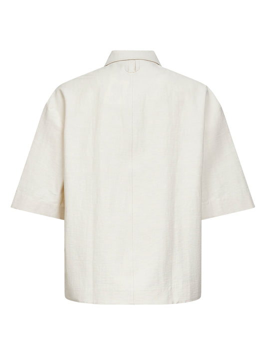 Camicia Paysan in tela di misto cotone bianco sporco