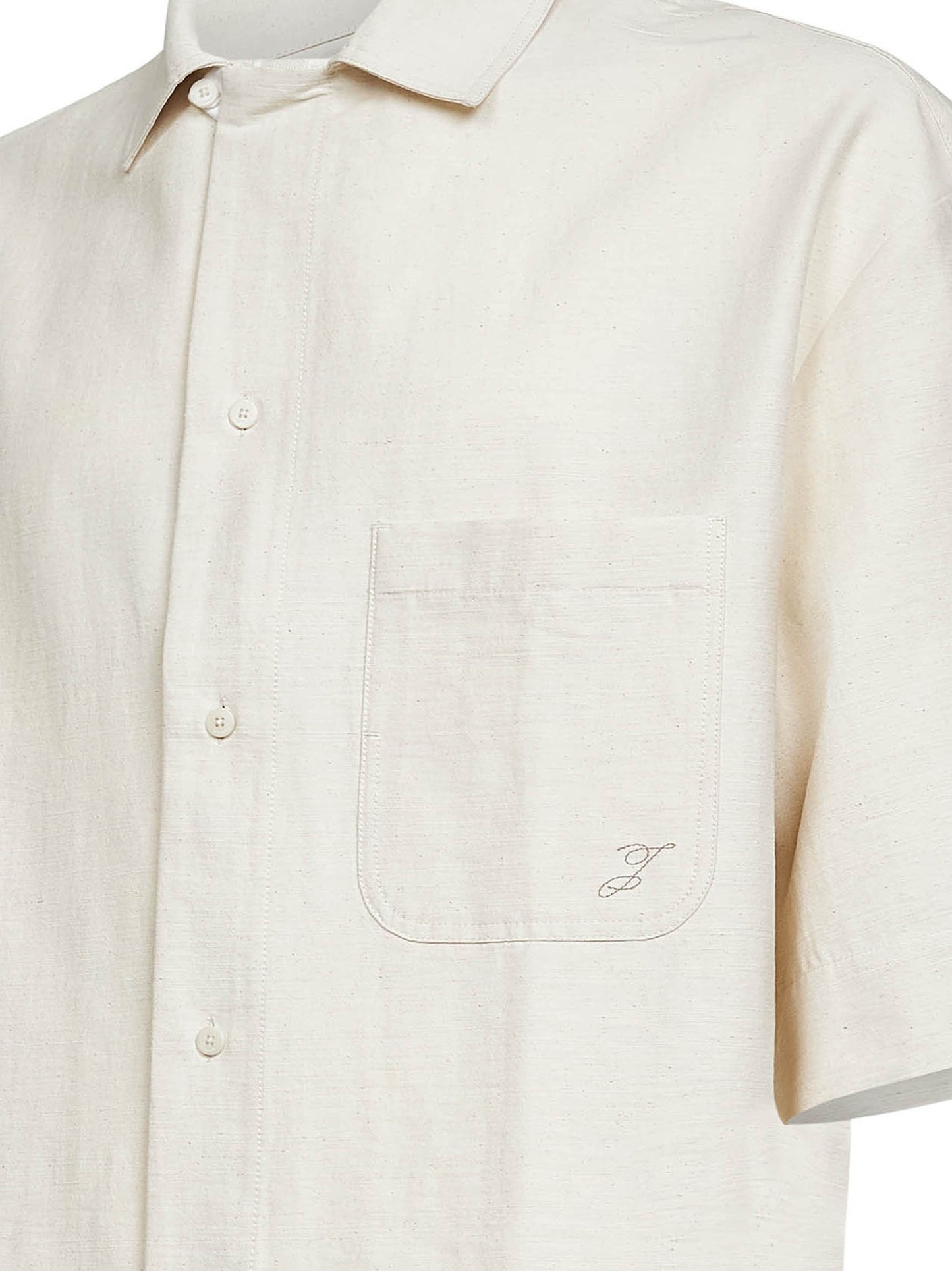 Camicia Paysan in tela di misto cotone bianco sporco