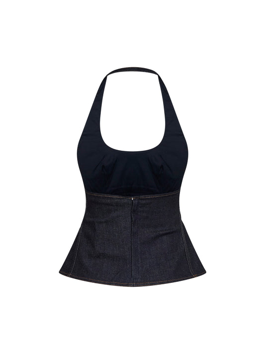 Top all'americana in denim Lavoir de-Nîmes blu