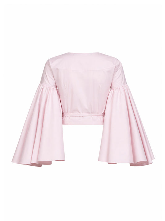 Top scaldacuore con volant Paysan rosa chiaro