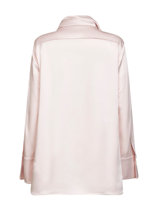 Pink satin fluid shirt with foulard ties