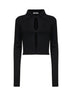Black merino wool cropped cardigan with cut-outs