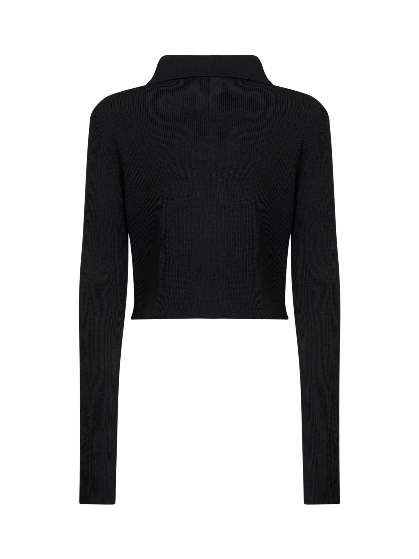Black merino wool cropped cardigan with cut-outs
