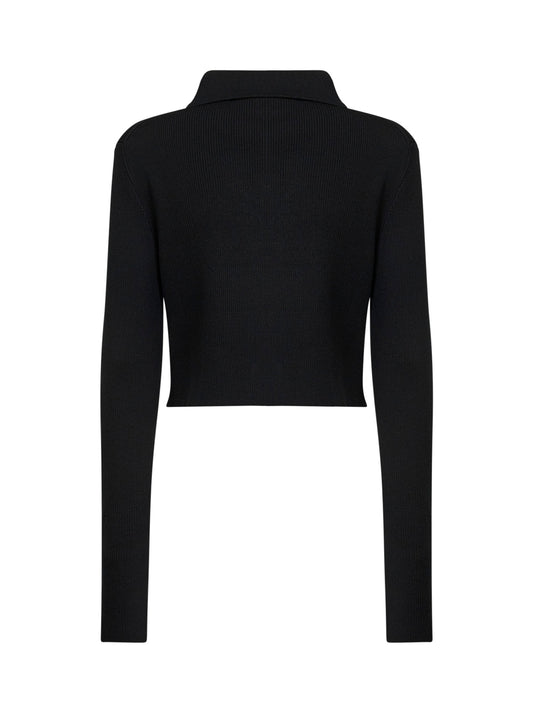 Black merino wool cropped cardigan with cut-outs