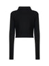 Black merino wool cropped cardigan with cut-outs