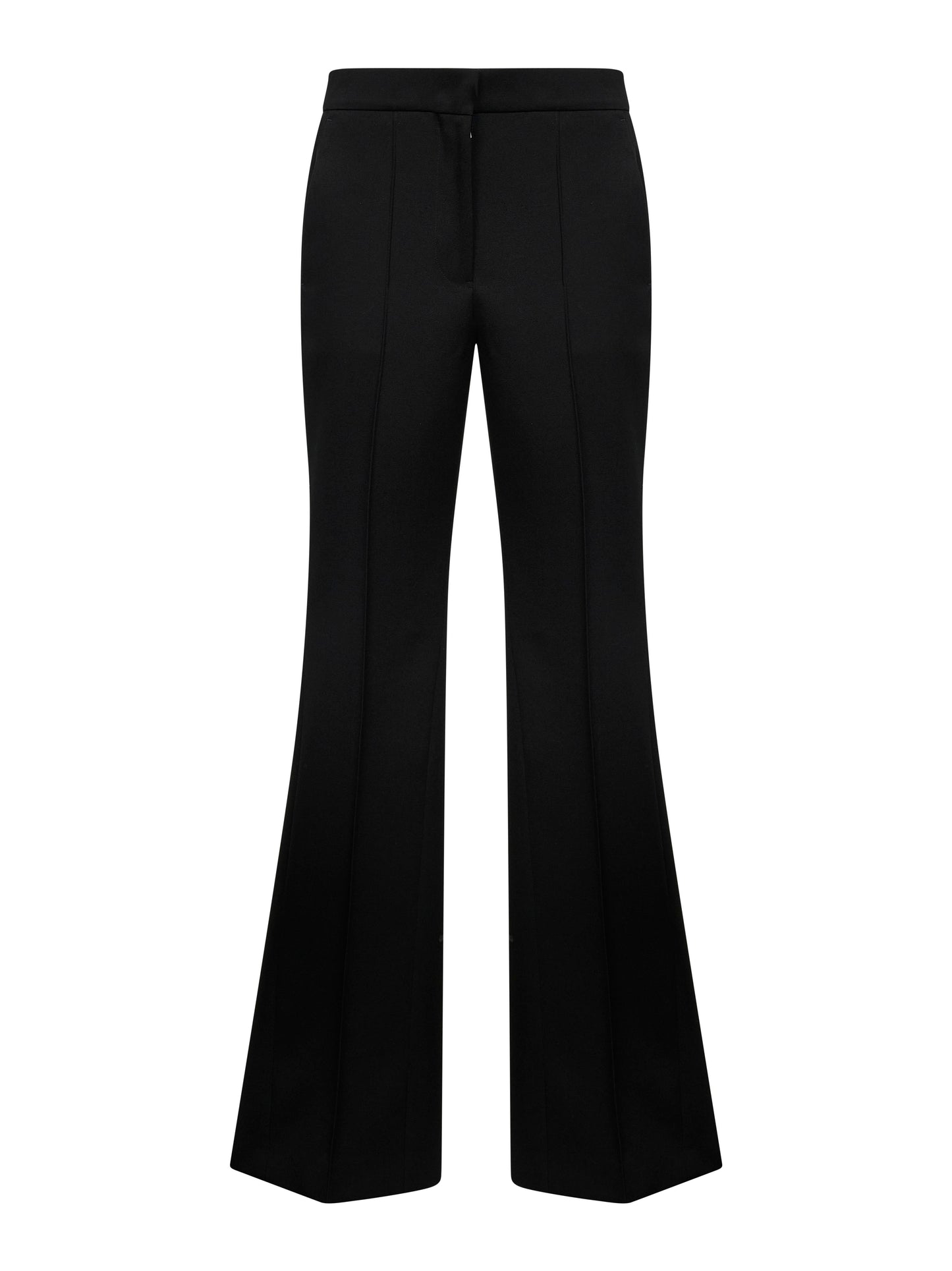 Pantaloni svasati in lana grain de poudre compatta nera