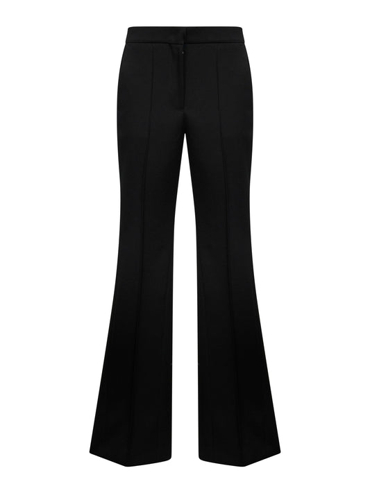 Black compact grain de poudre wool flared trousers
