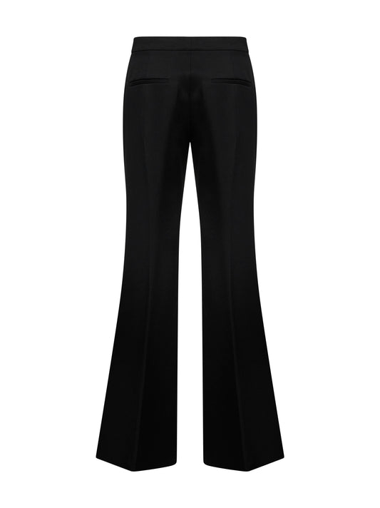 Black compact grain de poudre wool flared trousers