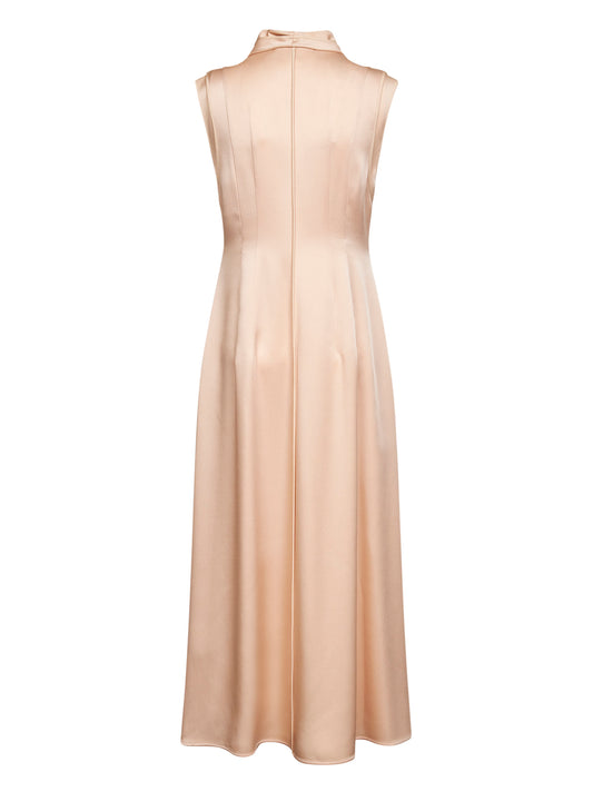 Pink satin fluid midi sleeveless dress