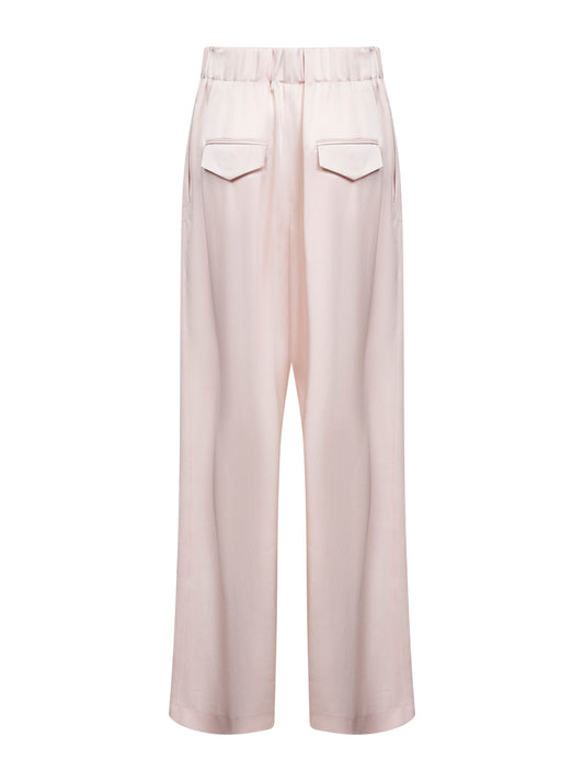 Pantaloni a gamba larga in raso rosa