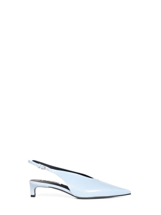 Powder blue leather pointed slingback pumps