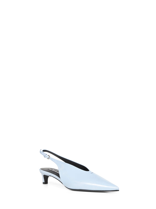 Powder blue leather pointed slingback pumps