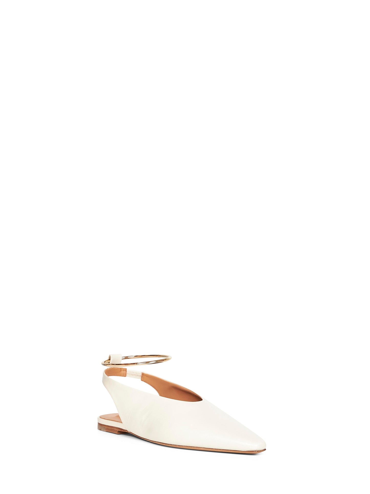 Bone pointed toe slingback ballet flats with anklet