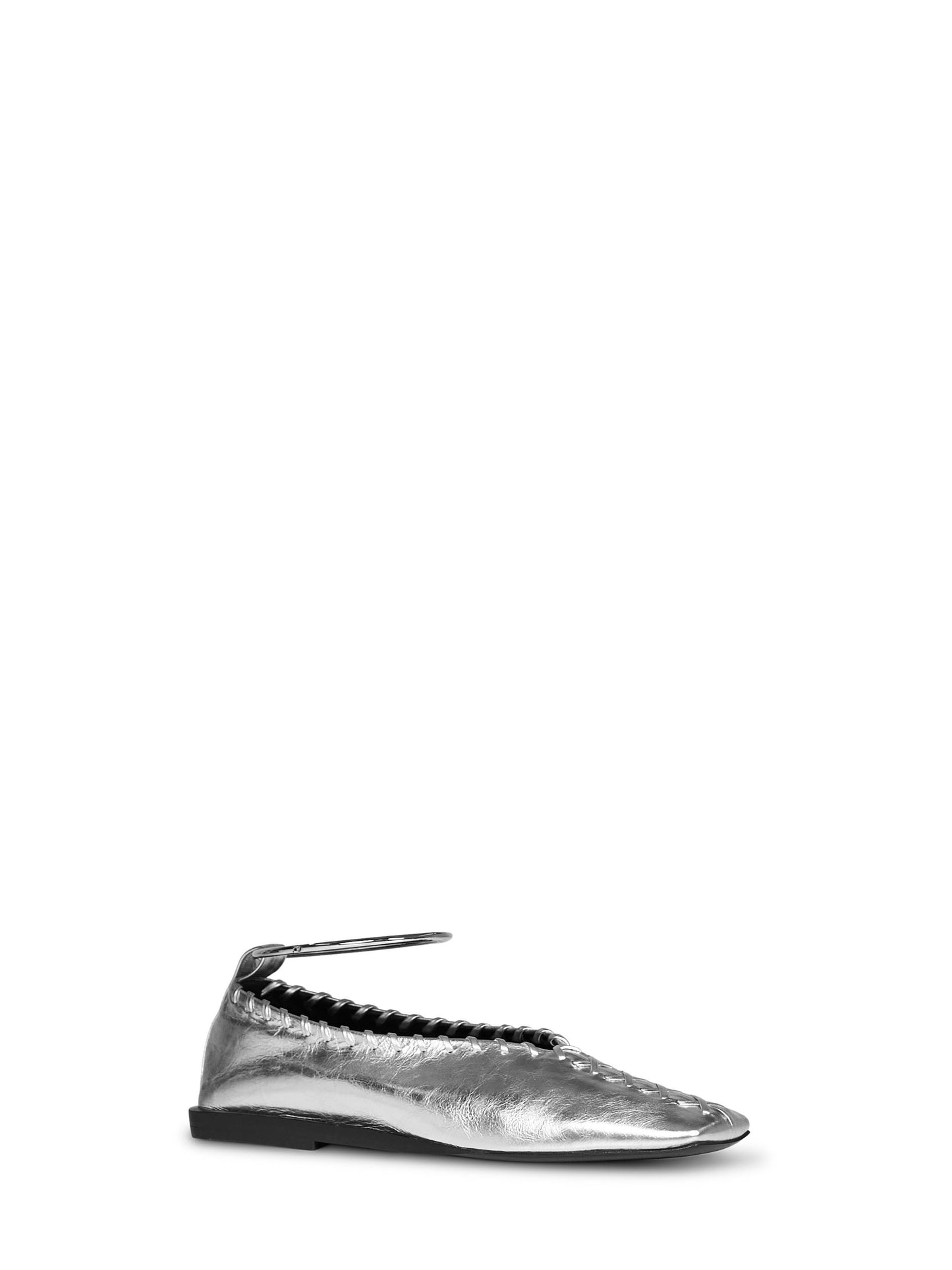 Silver laminated leather Ring ballet flats<BR/>