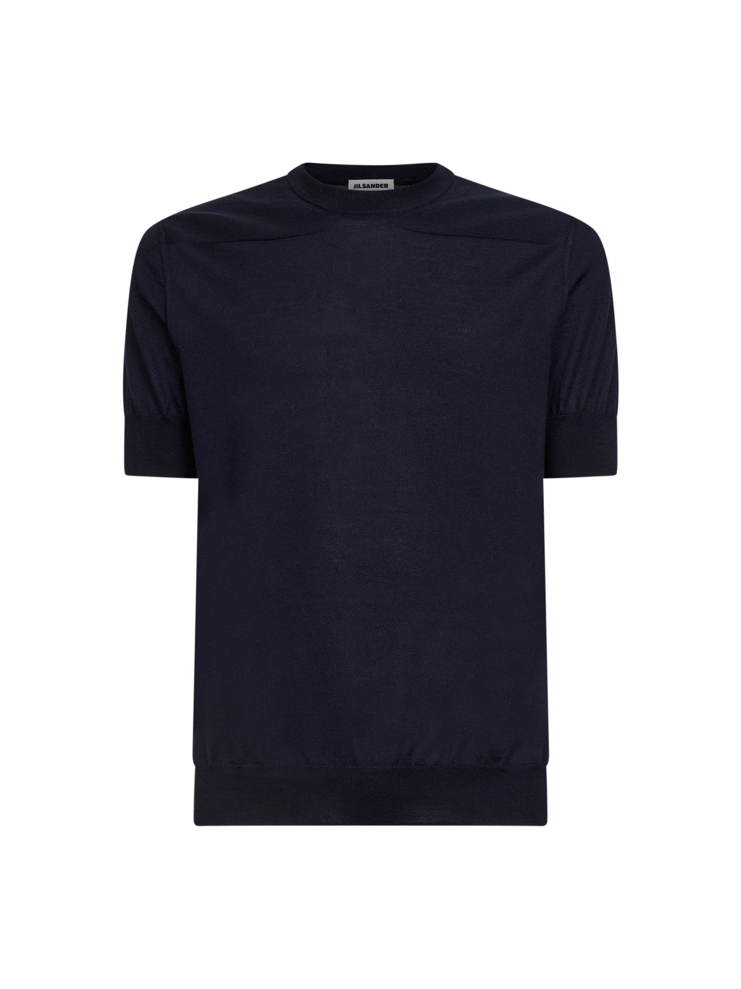 Blue wool knit short-sleeved sweater