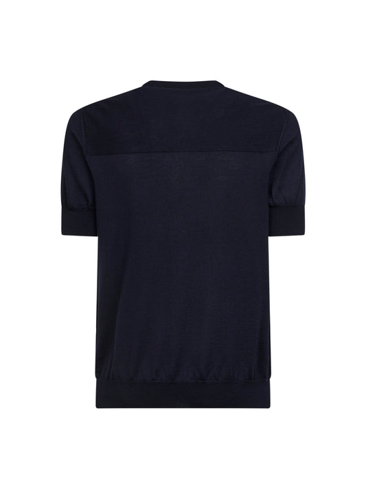 Blue wool knit short-sleeved sweater